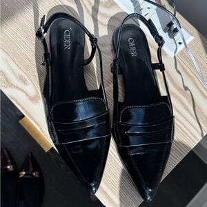 Cider Glossy Black Pointed Loafers